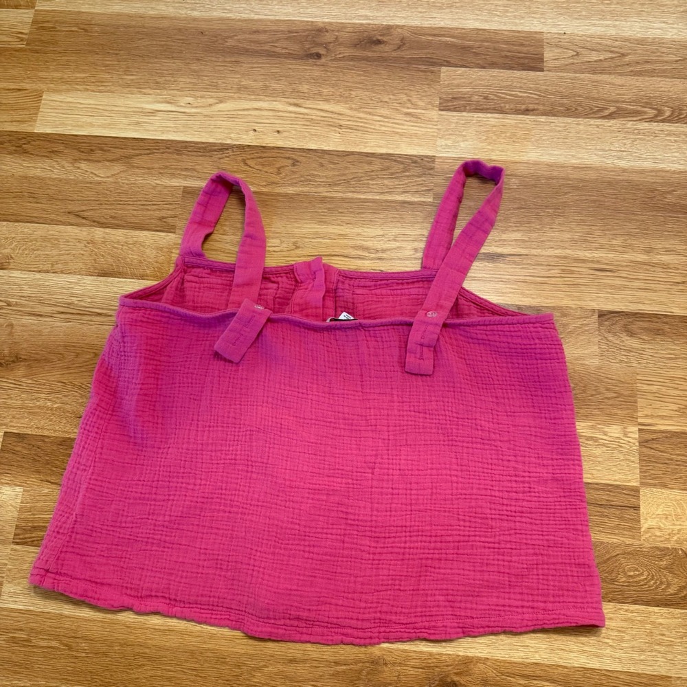 Evereve Women's XL Tank Top Pink Cotton Button Front Double Gauze Summer Cami - Picture 4 of 4
